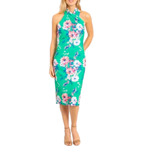 London Times Women's Pleated Neck Halter Sheath Dress size 8